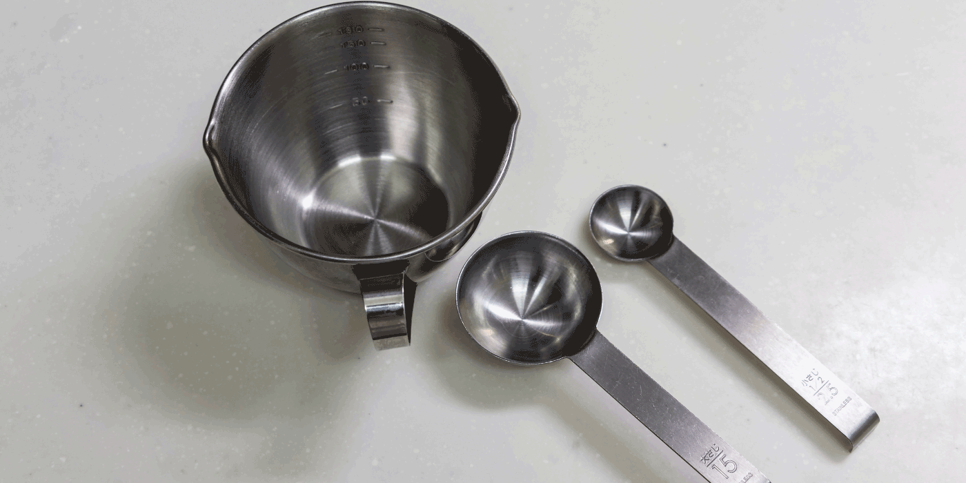 stainless steel measuring cups and spoons