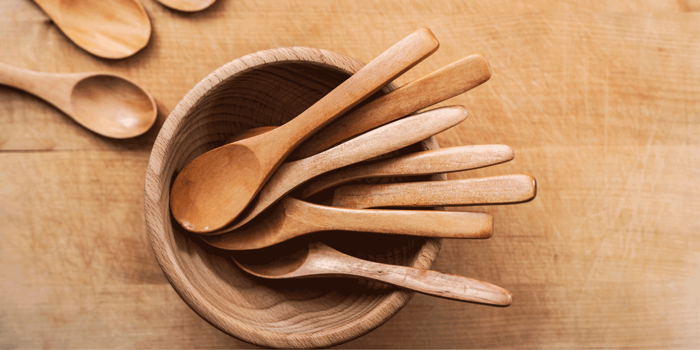 wooden measuring cups and spoons