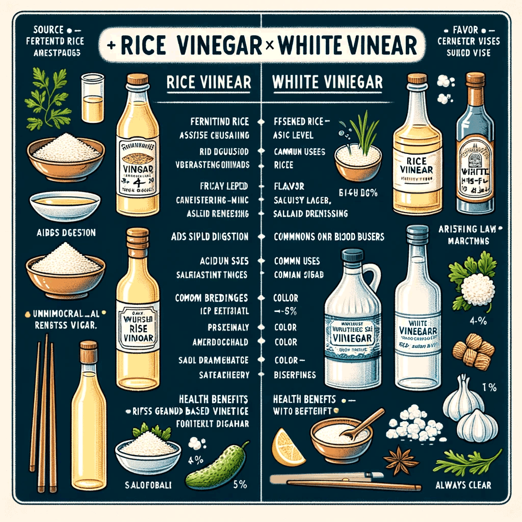comparison chart of rice vinegar and white vinegar