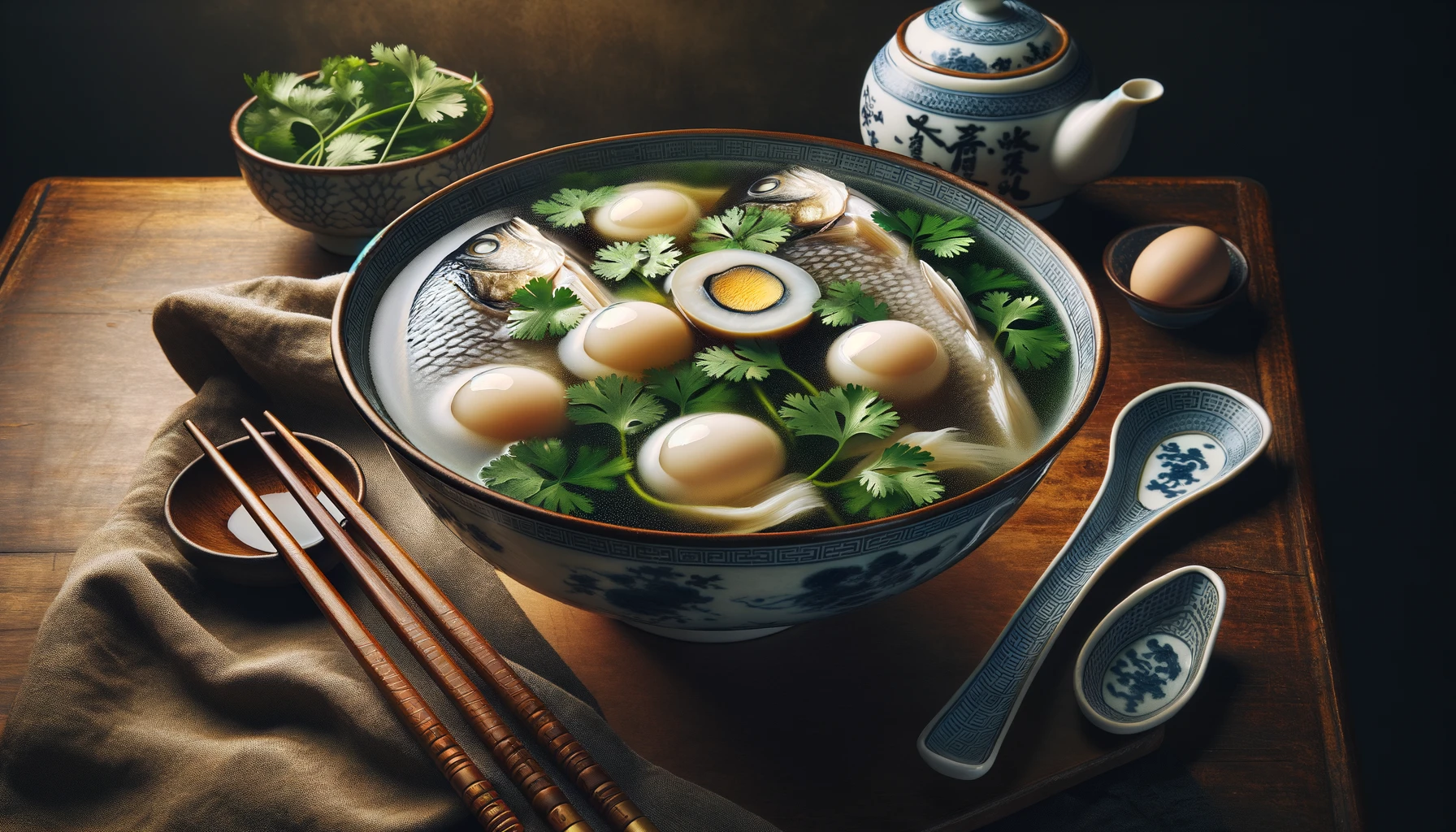 century egg and coriander fish soup