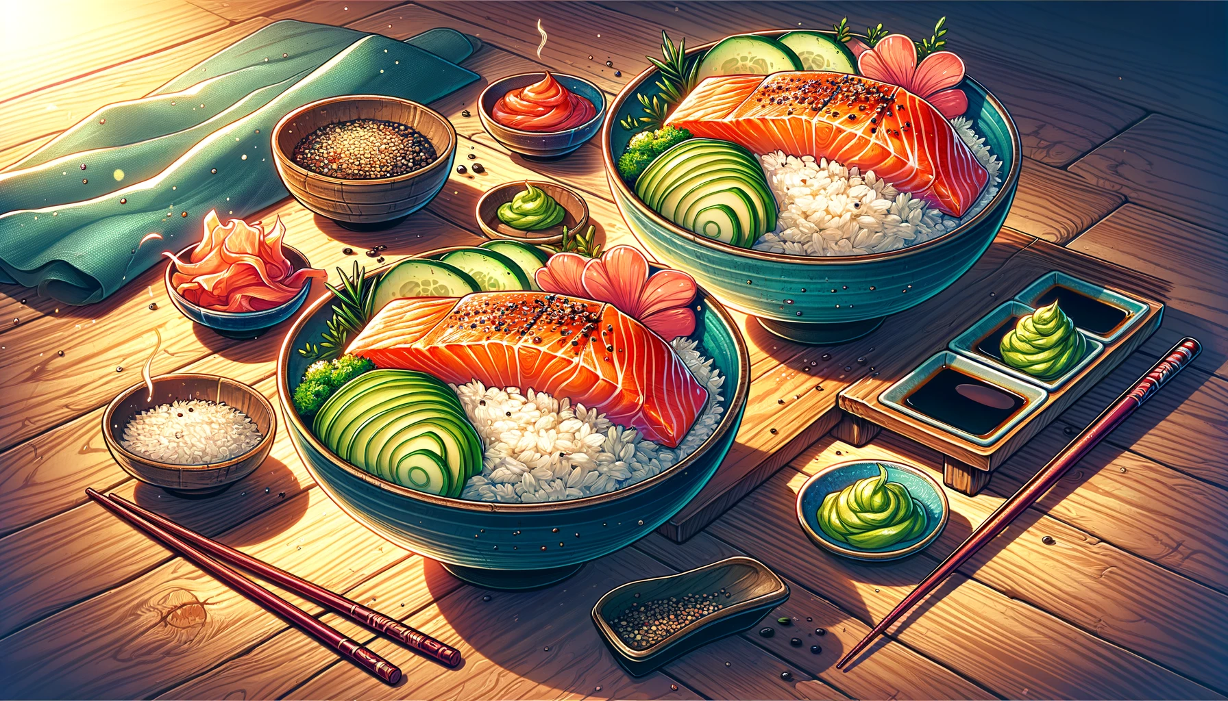 salmon rice bowls