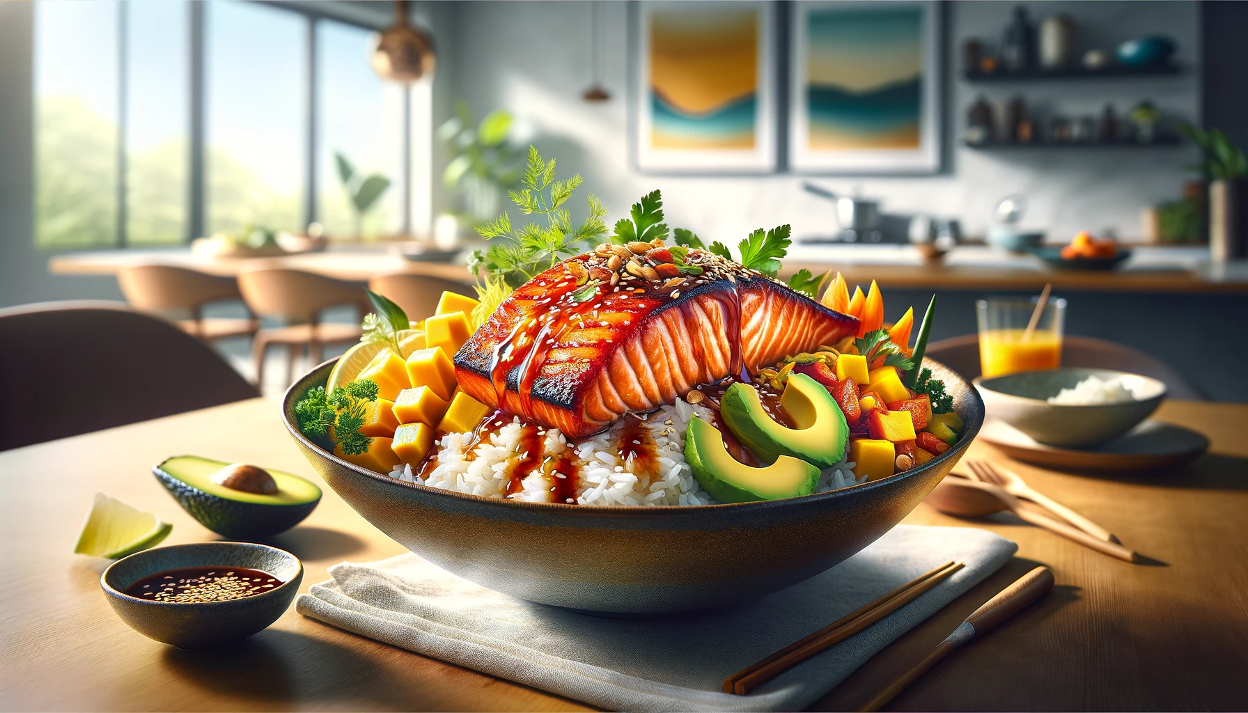 sweet and spicy salmon rice bowl
