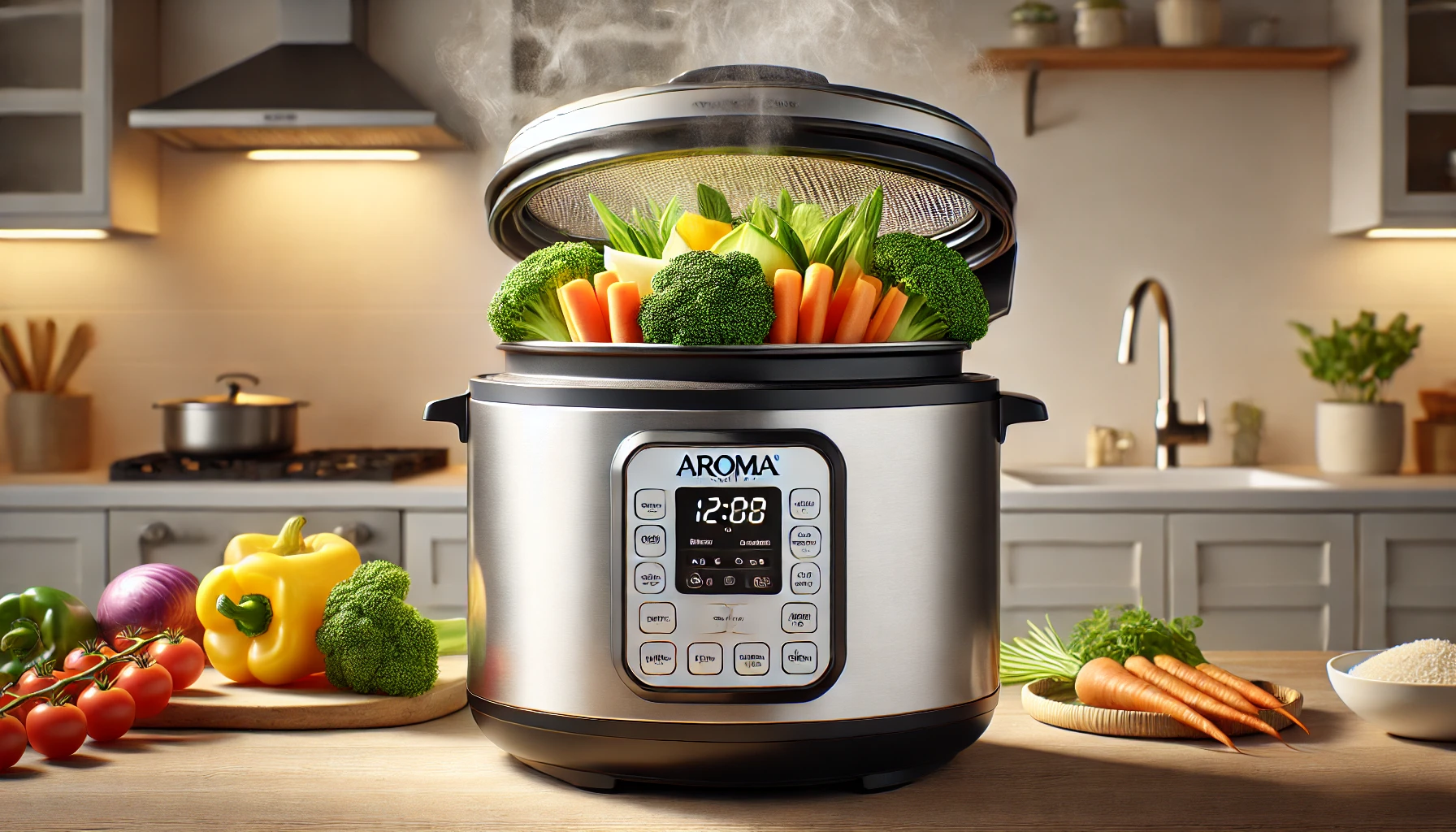how do i steam vegetables in my aroma rice cooker