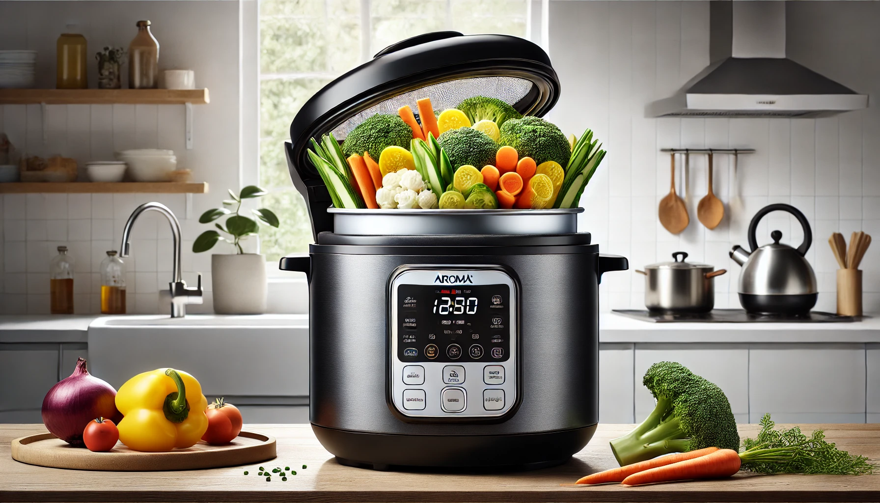 how do you steam vegetables in aroma digital rice cooker
