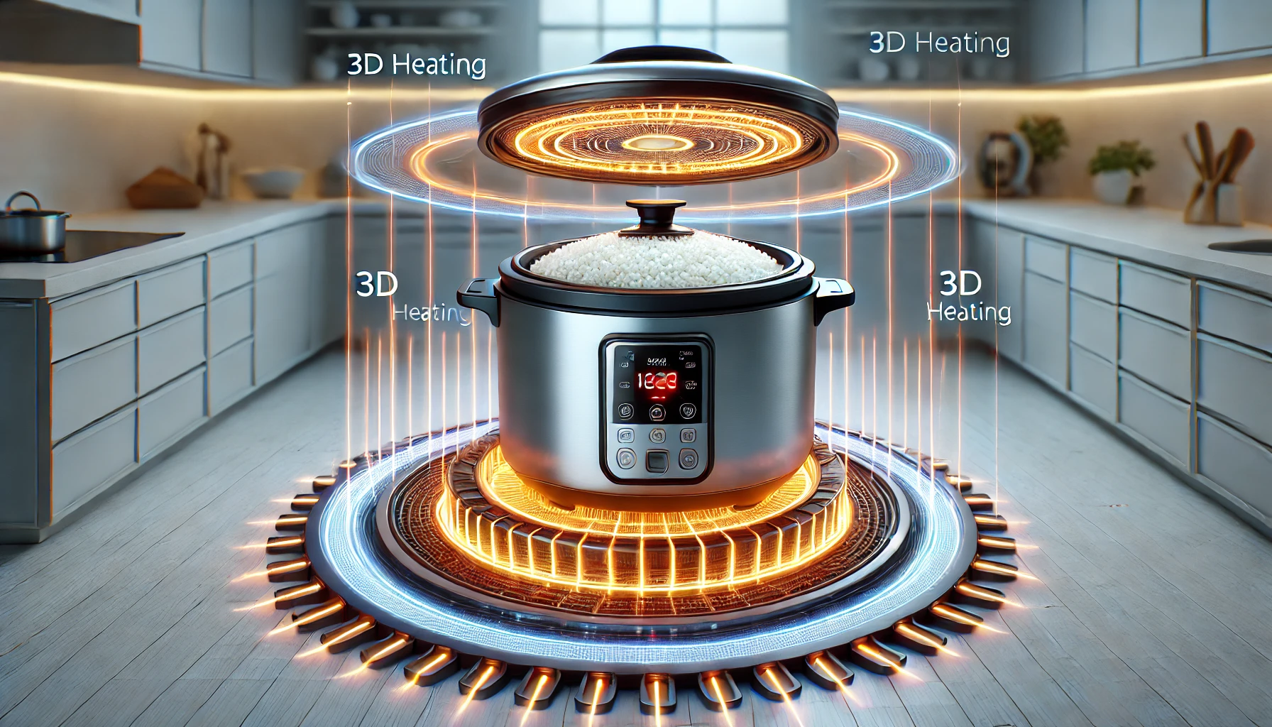 3D heating technology of a rice cooker