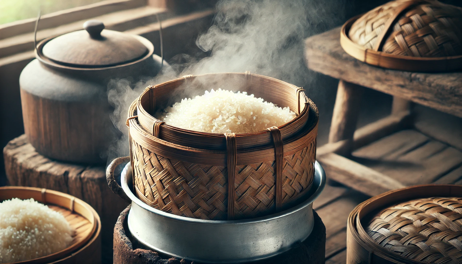 How do you make sticky rice in a bamboo basket