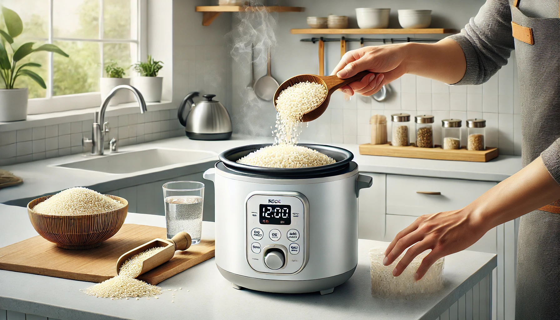 cooking rice in a rice cooker