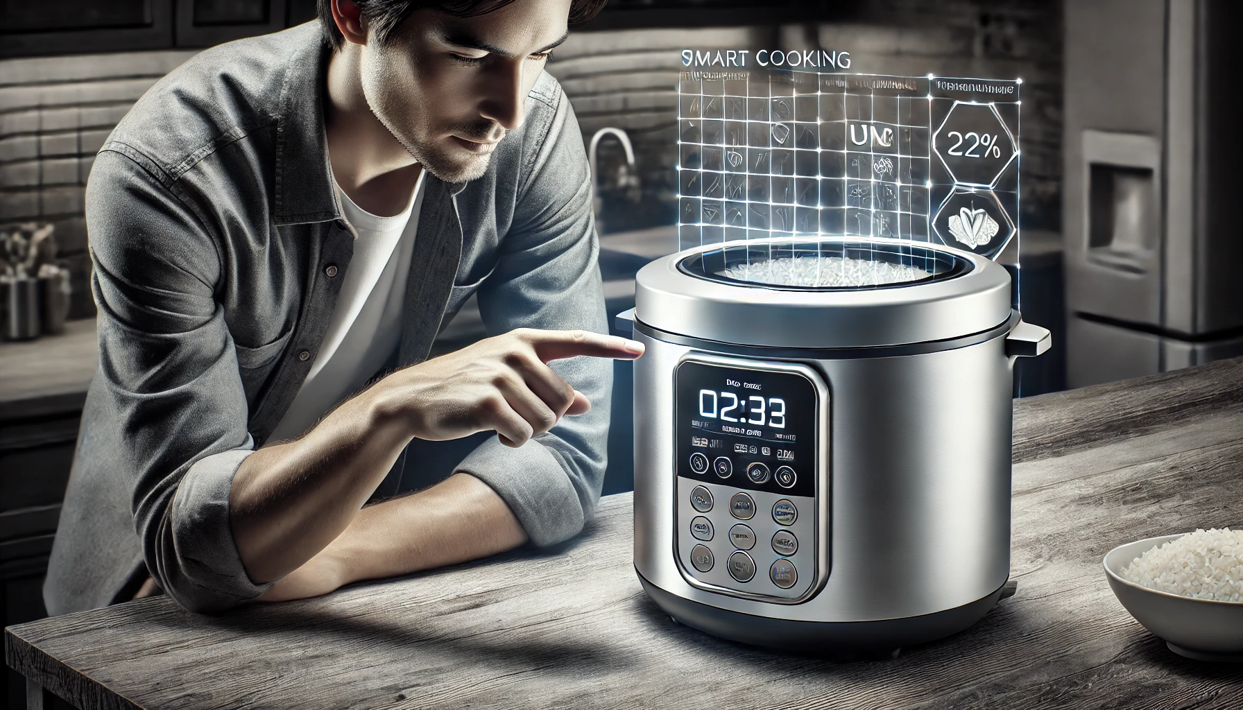 high-tech rice cooker featuring advanced fuzzy logic with AI