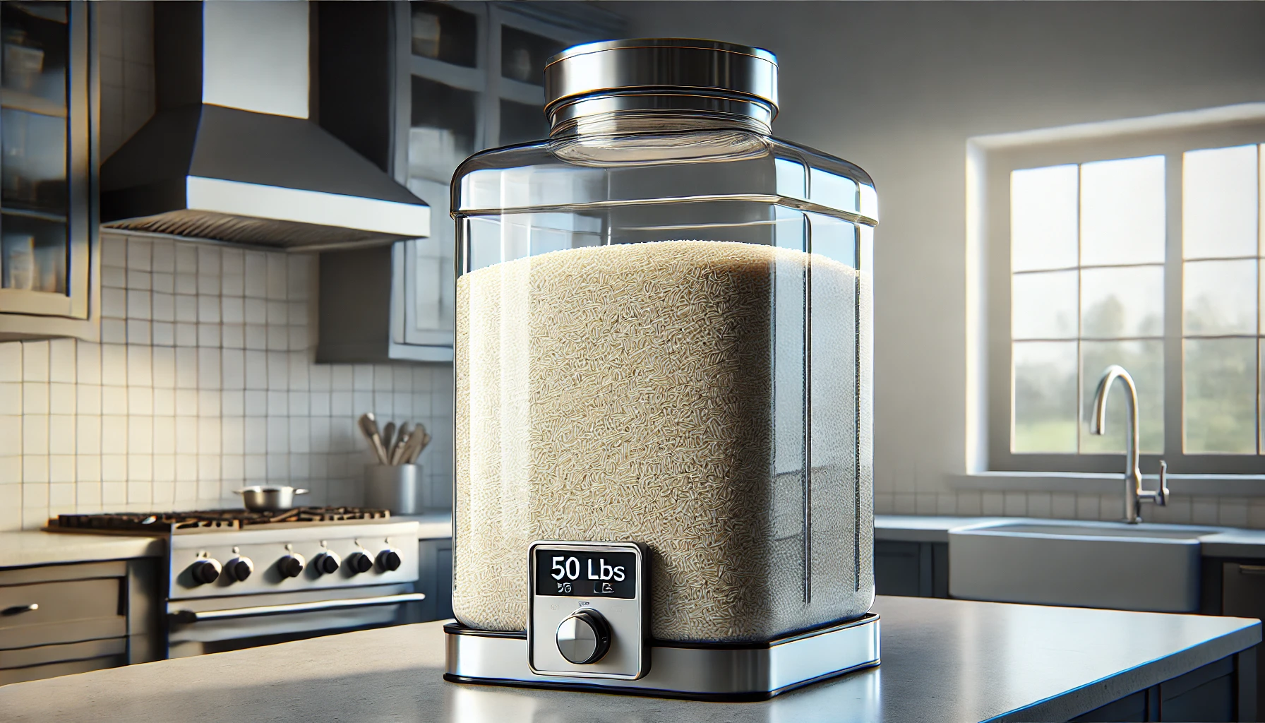 Glass rice dispenser 50 lbs