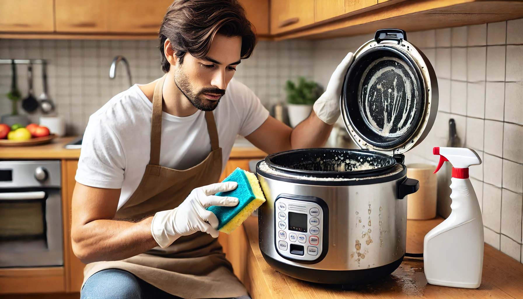 cleaning food residue build-up in a rice cooker